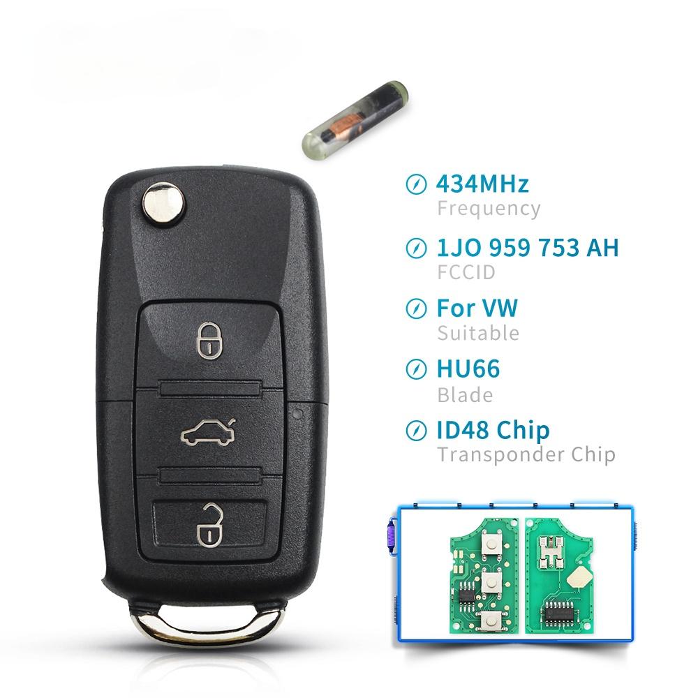 KEYYOU 2/3/4 Button 1J0959753 DA AH AG 1K0959753G 433Mhz ID48 Chip Remote Car Key For VW PASSAT Polo Skoda Seat Polo Golf Beetle