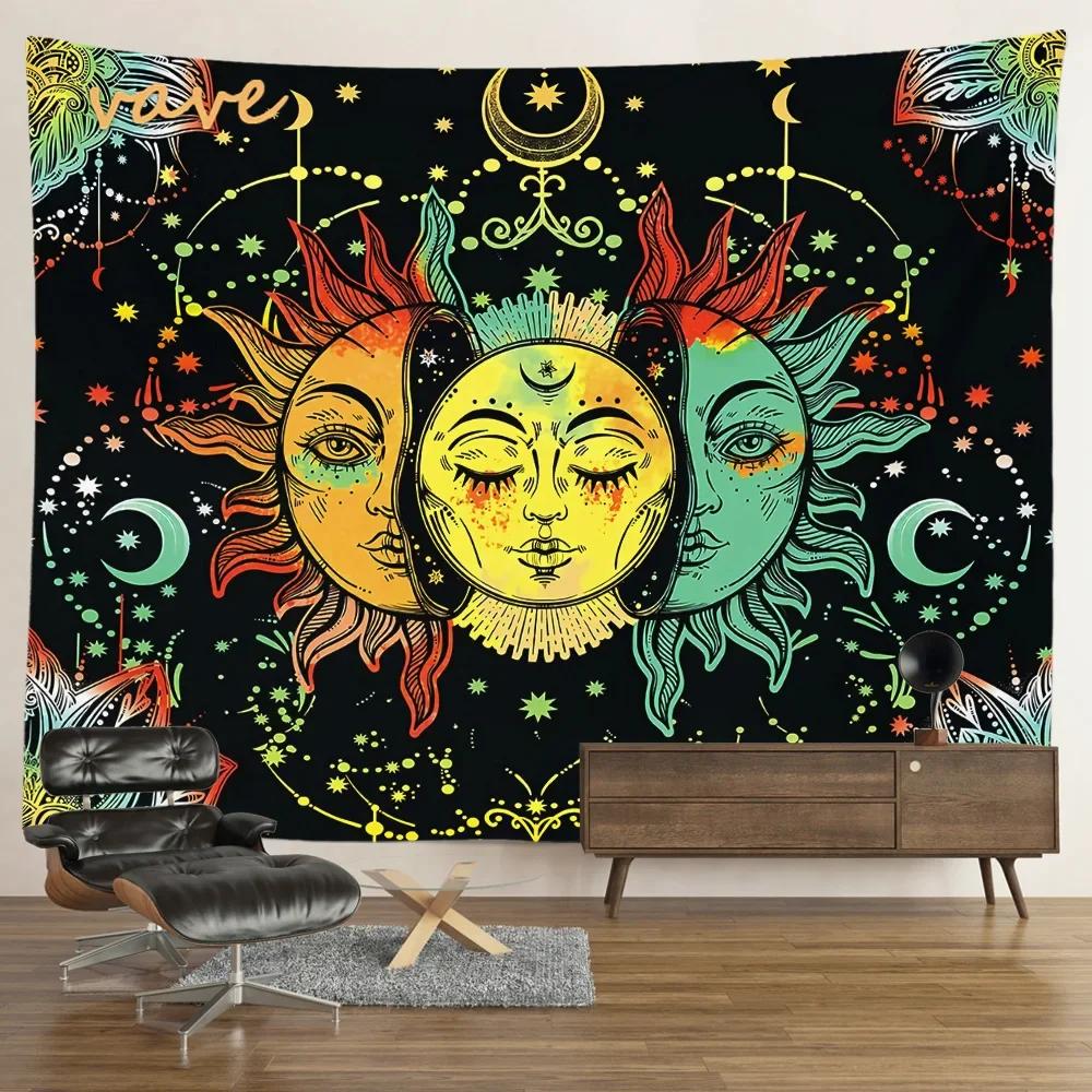 VIKAMA Mysterious Tarot Tapestry Sun Moon Mandala Wall Hanging for Meditation Witchcraft Altar Bohemian Home Decoration