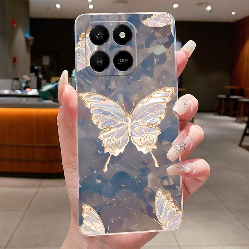 

For Honor 400 Smart 5G Case Honor X7d 4G 5G Cover Clear Luxury Fashion Butterfly Flower Soft TPU Silicone Transparent Phone Case Honor X7d 5G