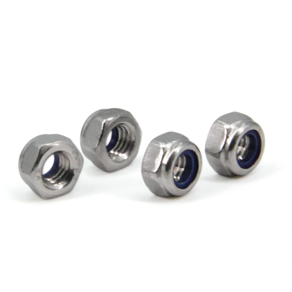 100pcs M6 Pitch 304 Stainless Steel Self-Locking Hex Lock Nuts, Nylon Insert LockNuts Silver Metric Self Clinching Hex Lock Nuts