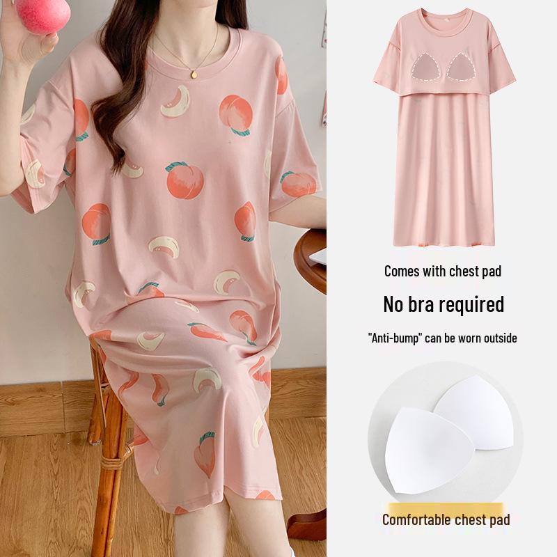 

Женская летняя модальная пижама: Короткий рукав, Тонкий стиль, с нагрудными вкладышами, Круглый вырез – Милая студенческая домашняя одежда XXXL Women [140-155 lbs]