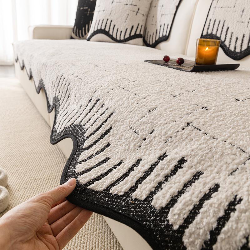 Premium Leather Sofa Cushion Autumn And Winter  New Plush One-Piece Straight Non-Slip Seat Cushion Sofa Cover