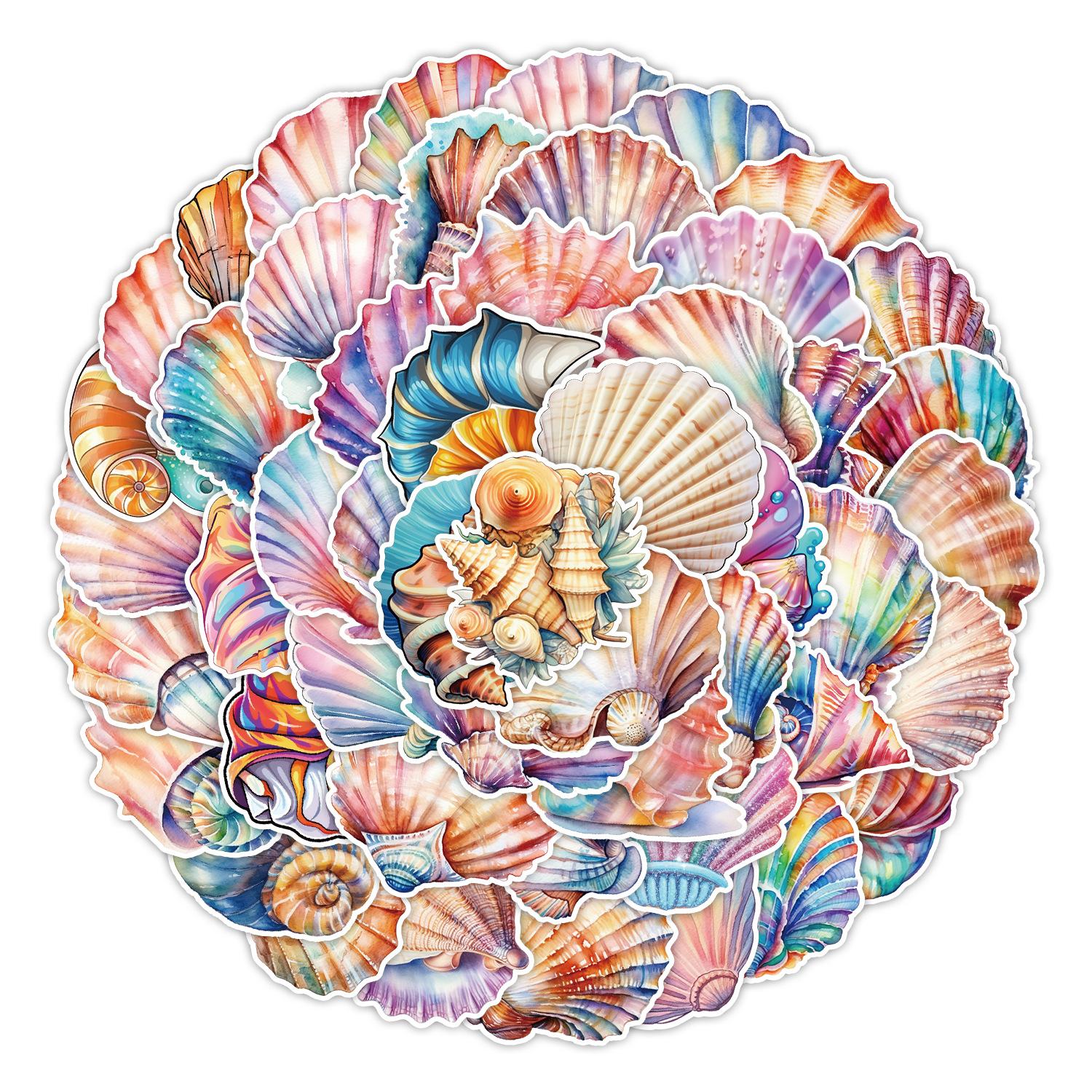 

50 Разноцветных наклеек-граффити с морскими ракушками для скейтборда, багажа, мобильного телефона, декоративные наклейки, водонепроницаемые детские канцелярские наклейки