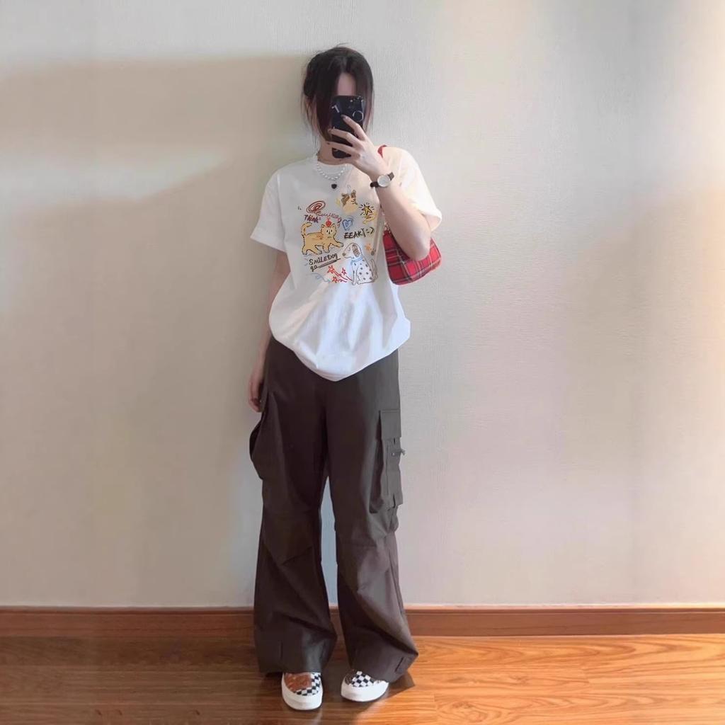 American Cartoon Printed Large Size Fat MM Short-sleeved T-shirt Women's Summer Loose Ins Trendy Brand Casual Couple Half-sleeved Top