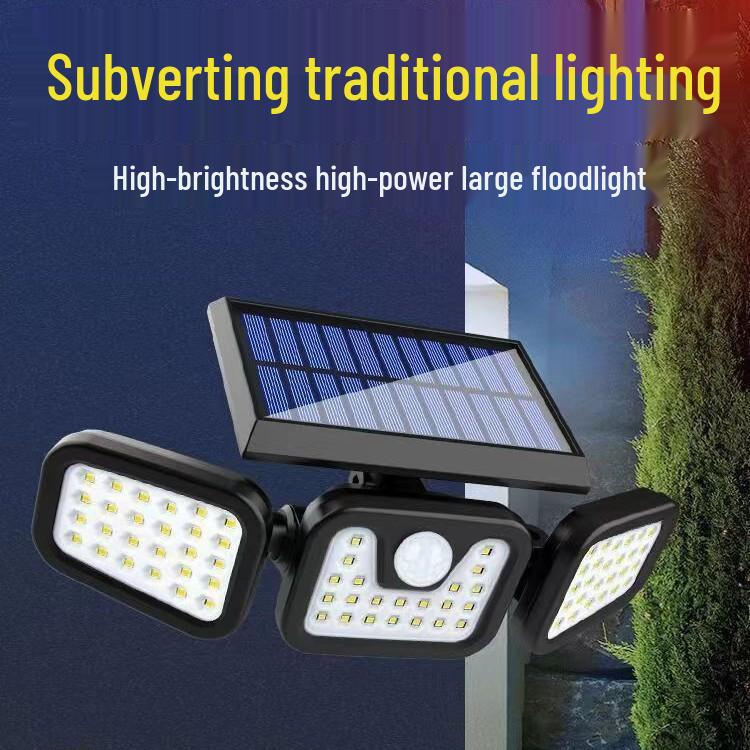 New Rotatable LED Solar Wall Lamp - Three-Head, Waterproof, Motion Sensor, Outdoor Courtyard and Street Light