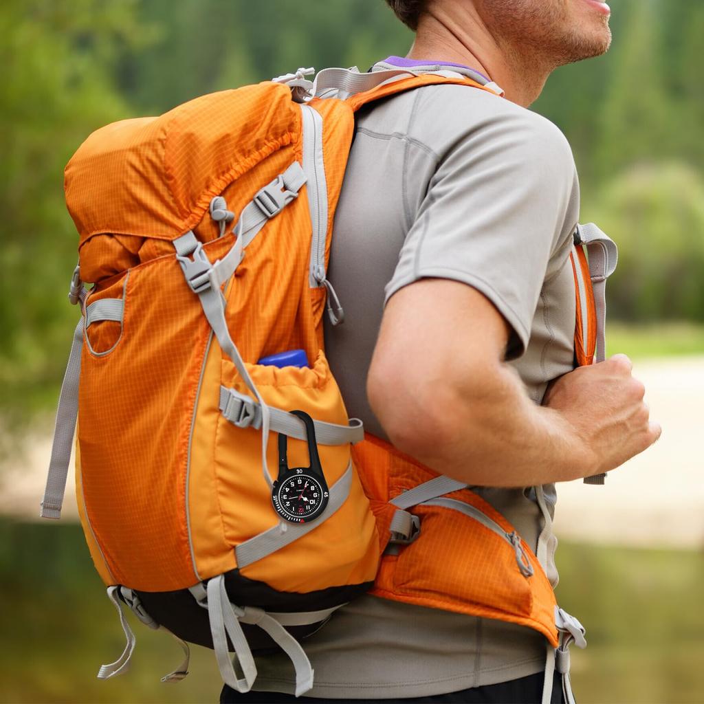 Wodoodporny, Odporny na deszcz, Sportowy, Praktyczny, Z klipsem Zegarek Pielęgniarski z brelokiem do aktywności na świeżym powietrzu i wspinaczki górskiej - Czarny