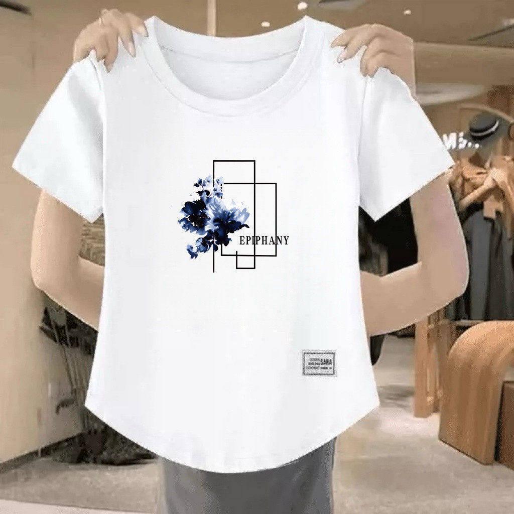 

Casual Printed Short-Sleeve Women s T-Shirt - Loose, Versatile, Slimming Fit for Middle-aged and Elderly Moms M