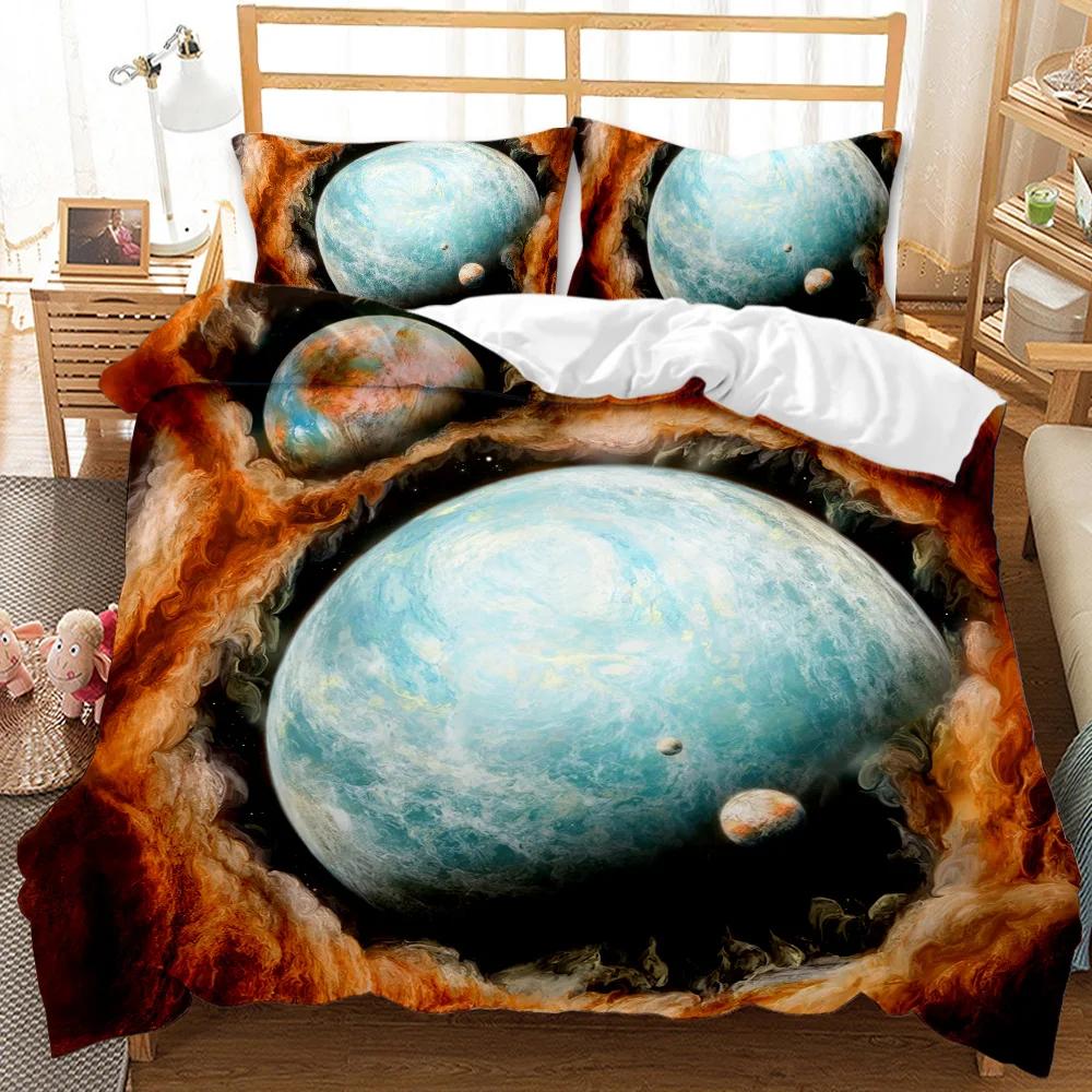 Planet Duvet Cover Universe Twin Bedding Set Solar System Outer Space Quilt Cover 3D Starry Sky Astronomy Polyester Bedding Set