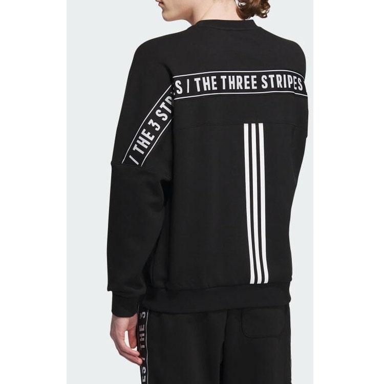 Adidas Loose-Fit Crew Neck Sweatshirt With Letter Print Unisex Tops Black IK7359