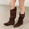 2025 pointed suede thin short cat thin heel women's pile boots fashionable retro European and American versatile medium boots women's boots