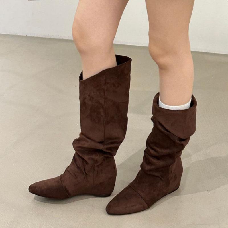 2025 pointed suede thin short cat thin heel women's pile boots fashionable retro European and American versatile medium boots women's boots