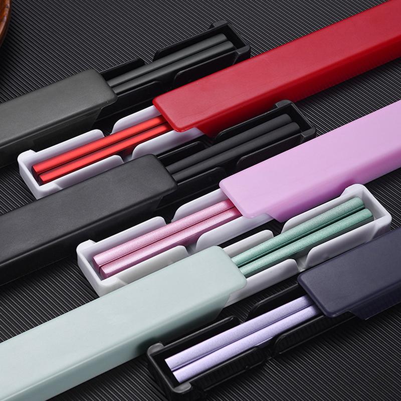 Stal nierdzewna 304 Pałeczki Lunch Zastawa stołowa Podróżne Przenośne Antypoślizgowe Pałeczki z Pudełkiem do Przechowywania Uchwyt Kuchenna Zastawa stołowa