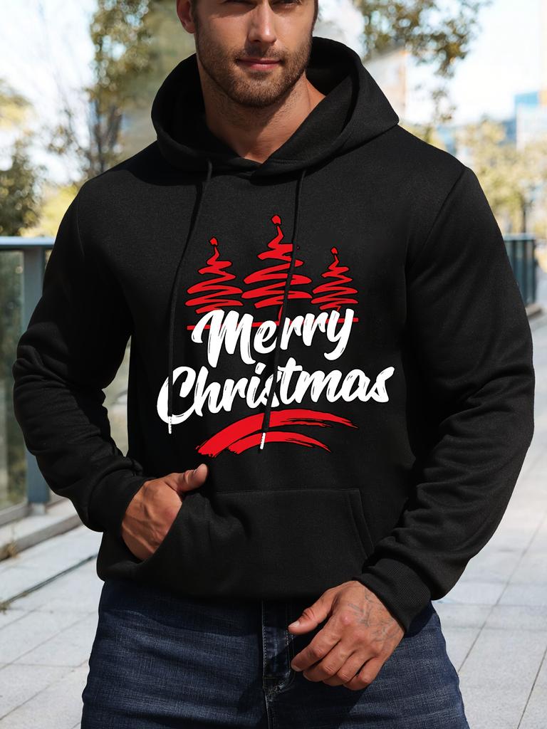 MERRY CHRISTMAS With Trees Printed Comfortable Stylish Versatile Hoodie Sweatshirt With Long Sleeves