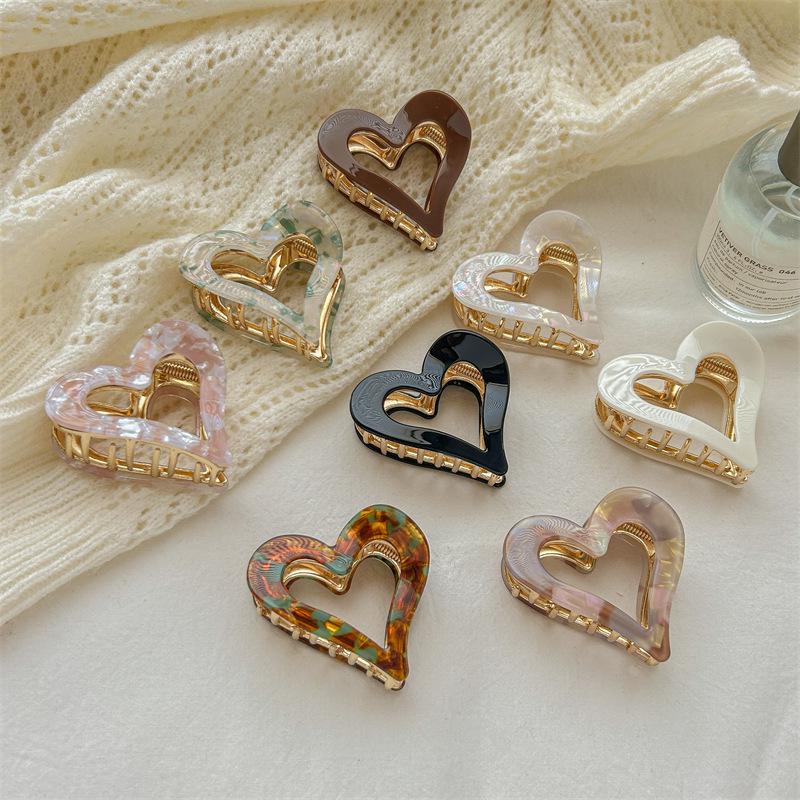 Korean Vintage Heart Hair Clip – Women's Chic Shark Clip for Volume and Updos
