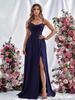 European Spring 2026 Strappy Off-Shoulder Sleeveless Slit Solid Color Elegant Women's Dress