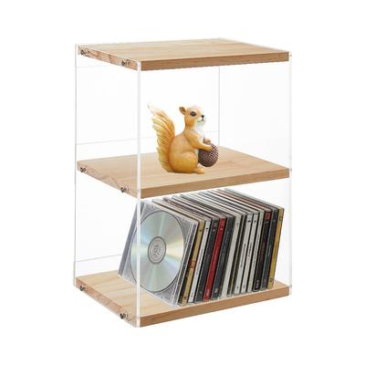 1set 3-Tier Acrylic & Wood Record Display Shelf Rectangle BurlyWood 208x150x306mm
