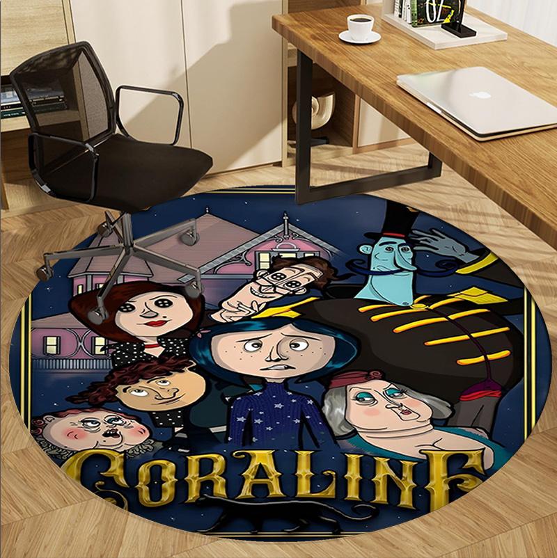 Coraline Pattern Round Rug, Indoor/Outdoor Mat, for Picnic, Gameroom, Bedroom, Office, Living Room, Home Decor Carpet, Birthday Gift