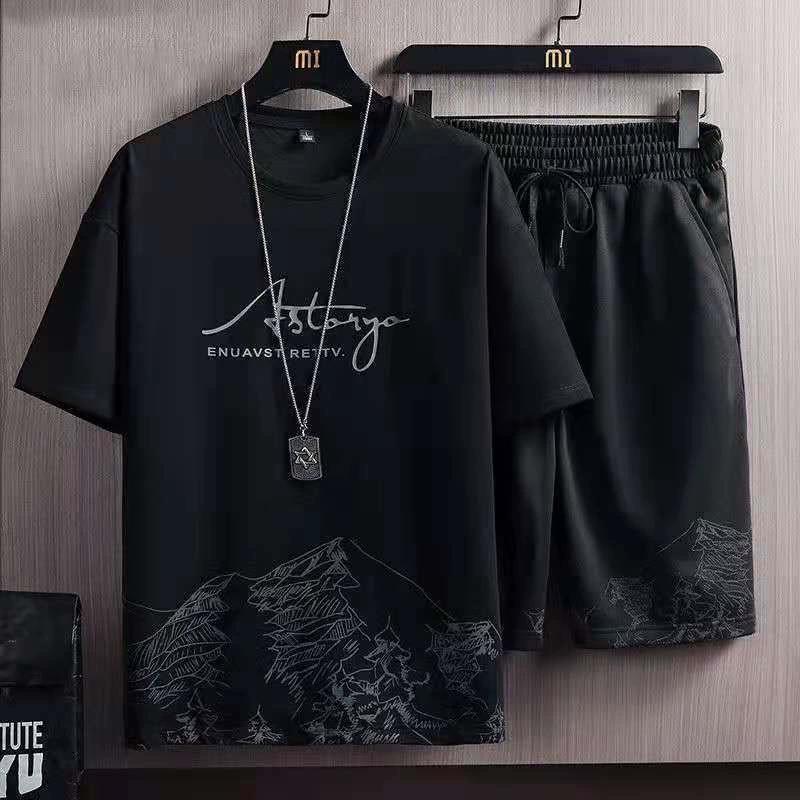 Men's Summer Tshirt Shorts 2 Pieces Set Tracksuit Men's Letters Print Vintage Streetwear Creative Pattern Men Sets Short Outfits