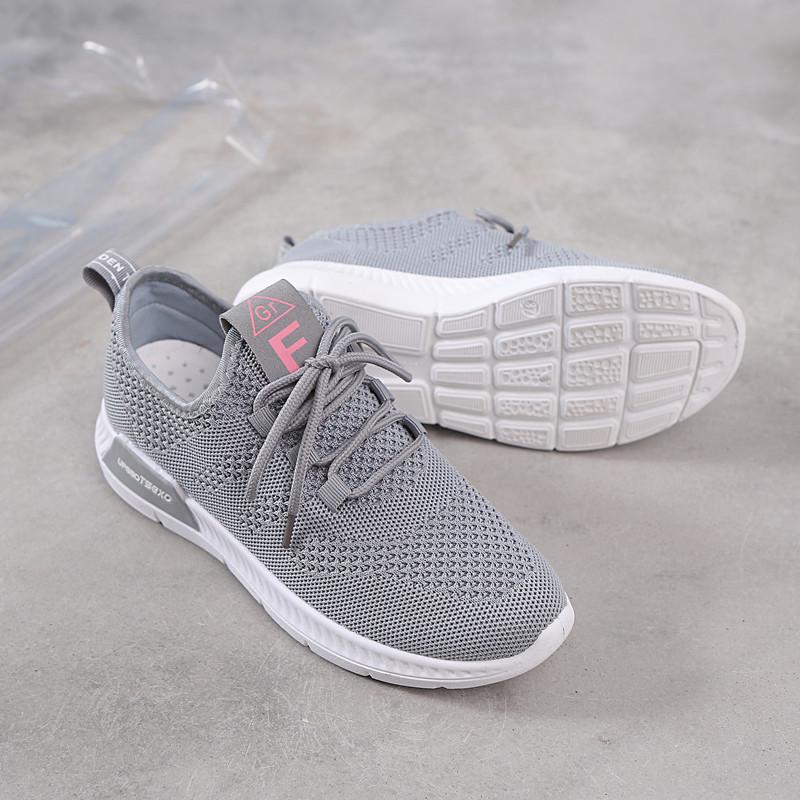 2026 Spring/Summer Women's Knit Casual Solid Color Lightweight Lace-up Flat Shoes - Trendy and Fashionable Sports Style