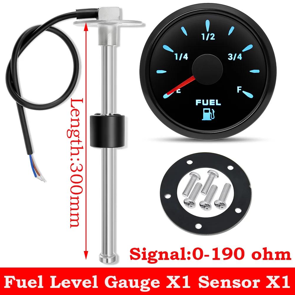 52mm 0-190 Ohm Fuel Level Gauge 100-500mm Fuel Level Sensor Fuel Tank Fuel Float Level Gauge 7 Color LED Light For Marine Boat