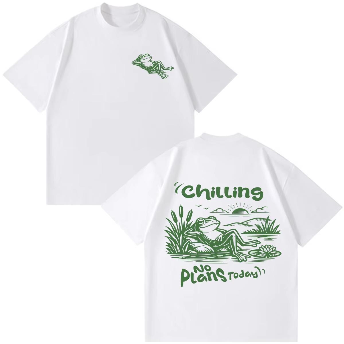 Gothic Cotton Oversized T-shirts Funny Frog Meme T-Shirt No Plans Today Chill Frog Print T Shirt Men Women Cotton Hip-hop T Shirt 4XL