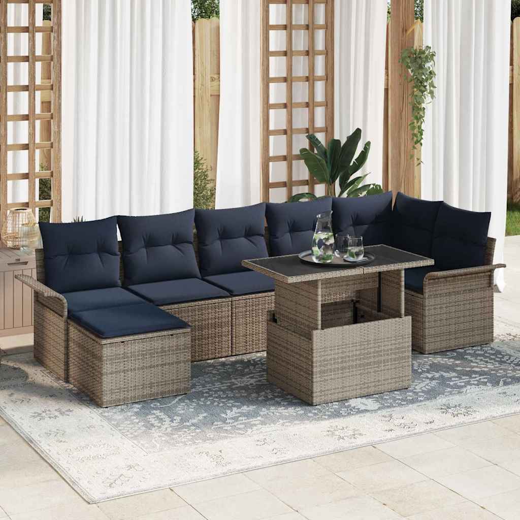 8 Piece Sofa Set with Cushions Gray Poly Rattan