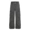 Mens High Street Hip Hop Cargo Pants Loose Straight Leg Multi-Pocket Rivet Denim Jeans Casual Streetwear
