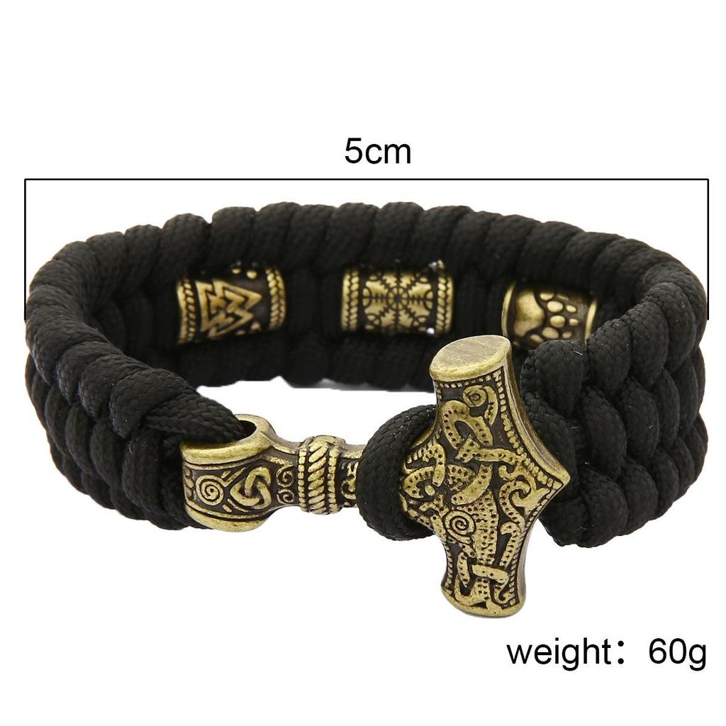 European & American Antique Bronze Thor's Hammer Men's Retro Woven Bracelet