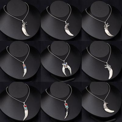 Retro Ethnic Style Imitation Wolf Tooth Stainless Steel Necklace Long Accessories of Wolf Head and Tiger Head