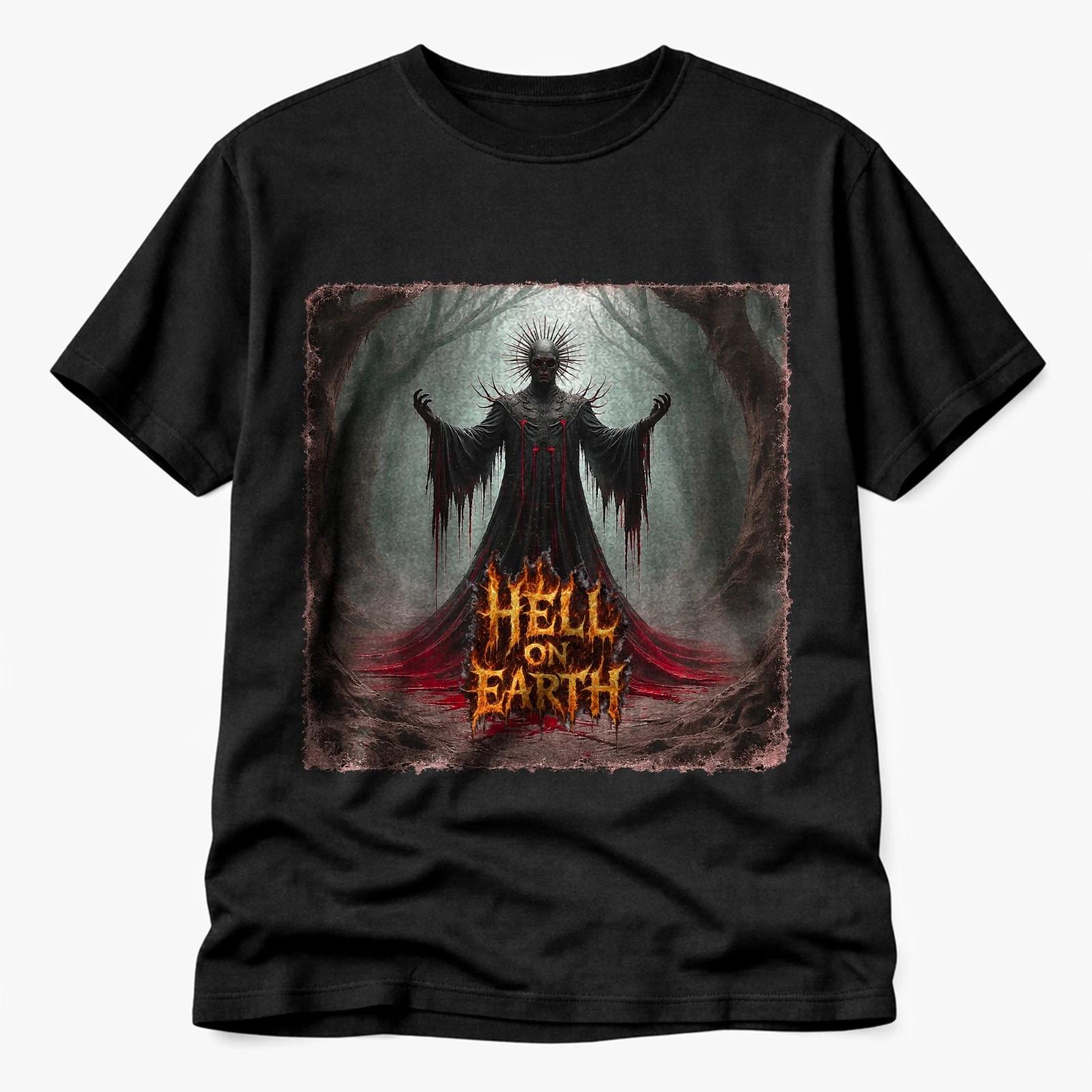 Hell On Earth T-Shirt Dark Horror Gothic Metal Graphic Skull Devil Tee 2XL