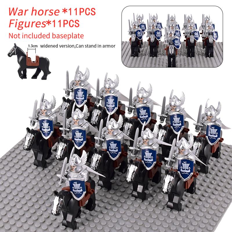 MOC Medieval Rohan Knights Soldiers Guard Army Lotr Cavalier Action Figures Mini Bricks Building Blocks DIY Toys for Kid Gifts