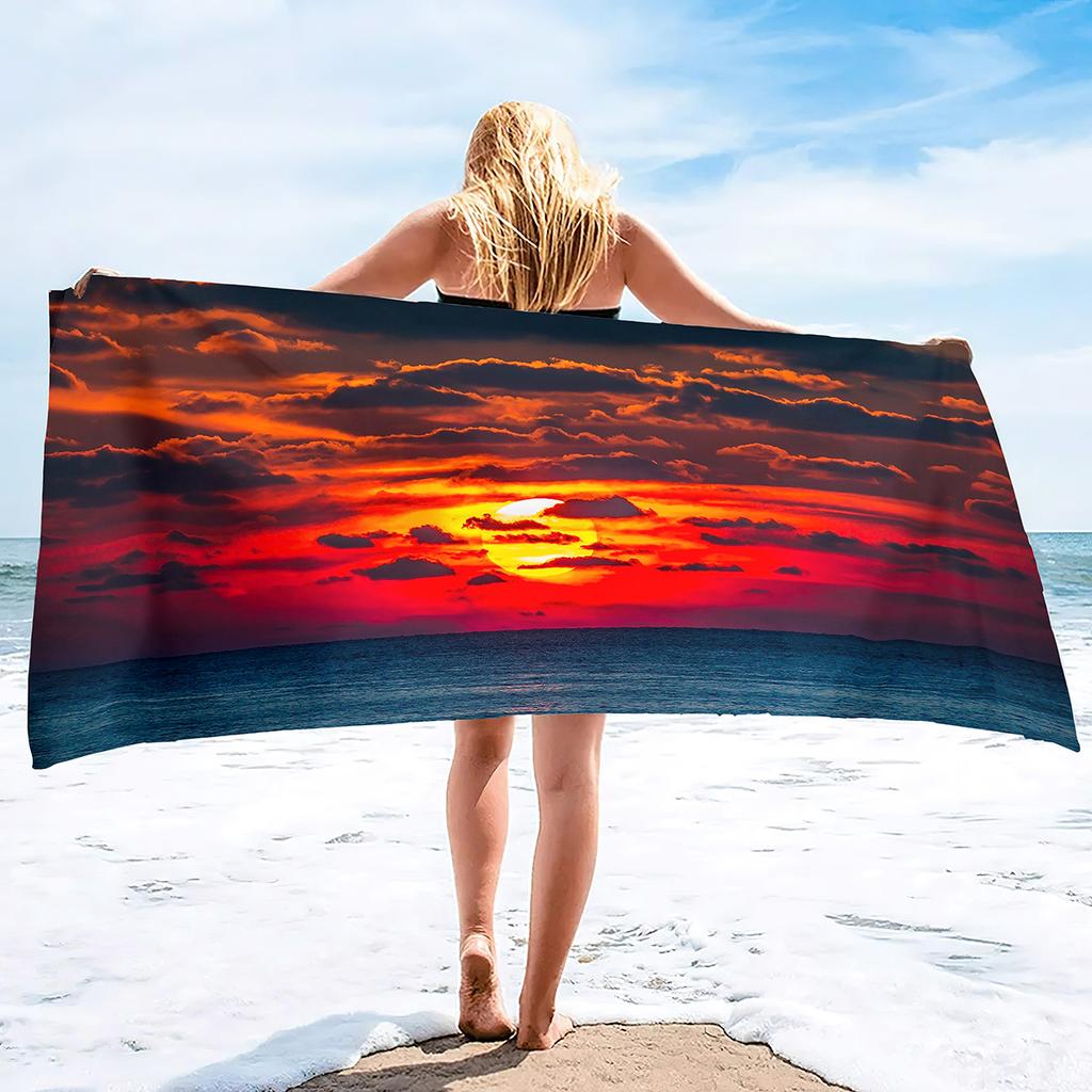 Romantic Sunrise Series Seaside Vacation Beach Towel Swimming Bath Towel Microfiber Sports Towel
