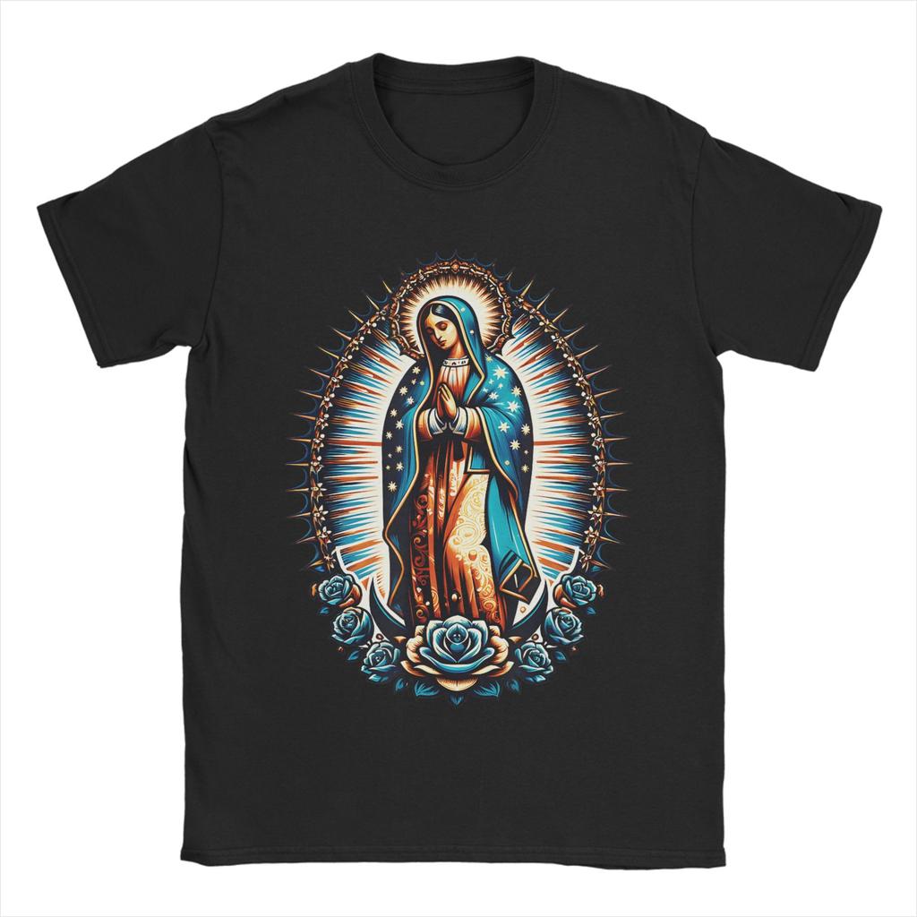 Vintage T Shirt Summer Tattoo Style Virgin Mary Hippie T Shirts  100 Cotton Tshirt for Men Y2K Retro Print Short Sleeve Clothes