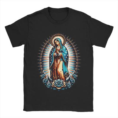 Our Lady Virgen De Guadalupe Virgin Mary TShirts for Men  Amazing Cotton Tees Round Collar Short Sleeve T Shirt Summer Tops