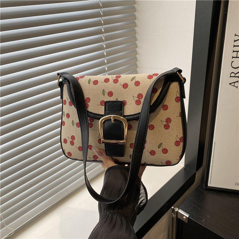 

South korea Niche Underarm Bag Women Summer 2025 New Trendy Style Baguette Bag Contrast Color Cherry Envelope Square Sling Bag Black