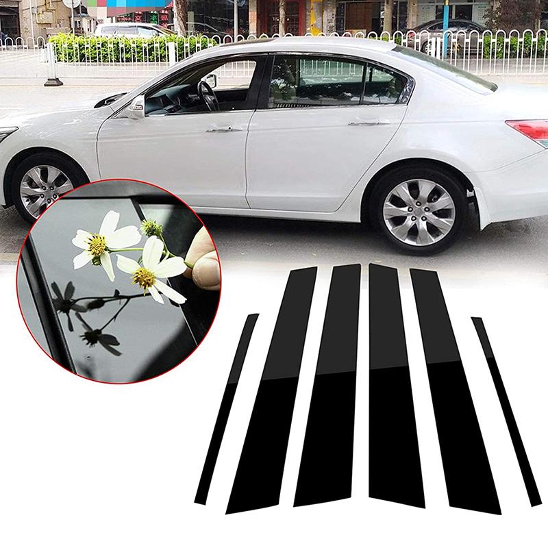 Glossy Black Car Window Pillar Post Sticker Decor Trim Film Fit For Honda Accord 2008-2012