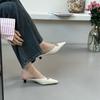 Fashion French Style High Heel Slippers Women Pointed Toe Metal Buckle Slip On Mules