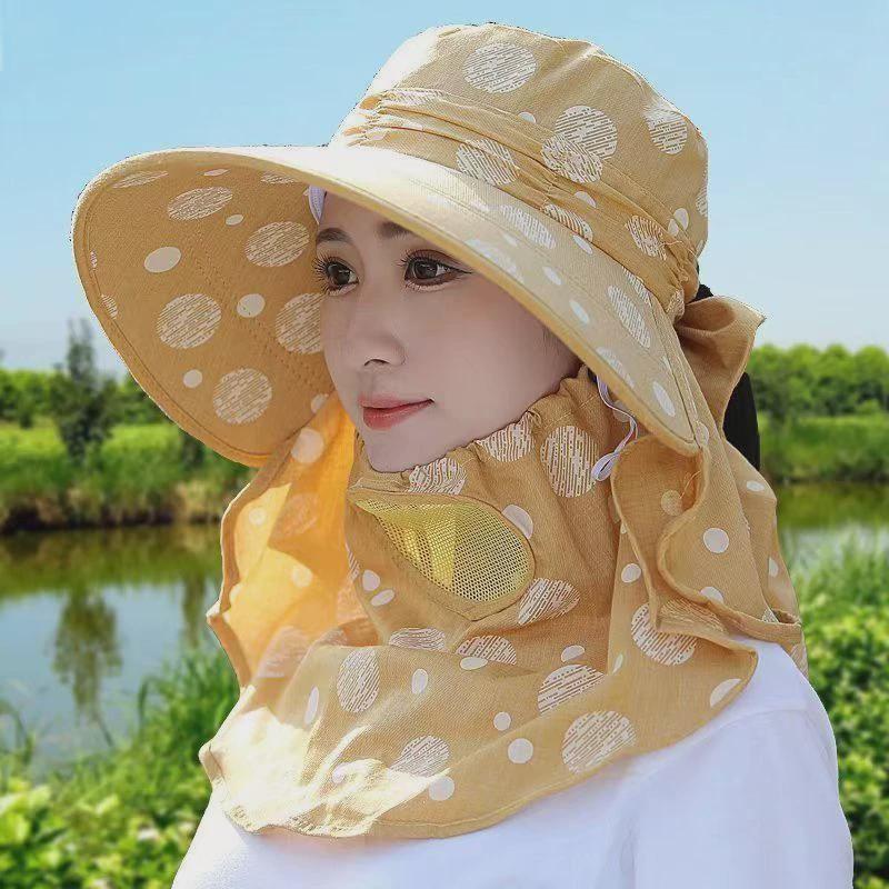 

Summer Women s Shawl Outdoor Big Brim Tea Picking Hat Sun Protection Mask Hat Sun Hat Dot Bows Hat Yellow One size