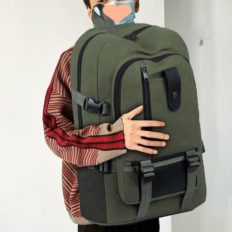 Men's Large Capacity Wear-Resistant Canvas Tool Backpack for Construction and Travel