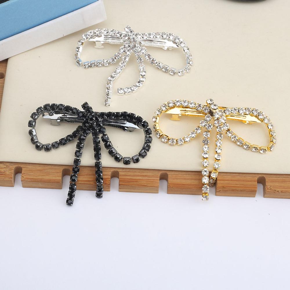 Vintage Rhinestone Bow Hairpins Shiny Bowknot Side Clip Trendy Tassel Spring Clip  Wedding