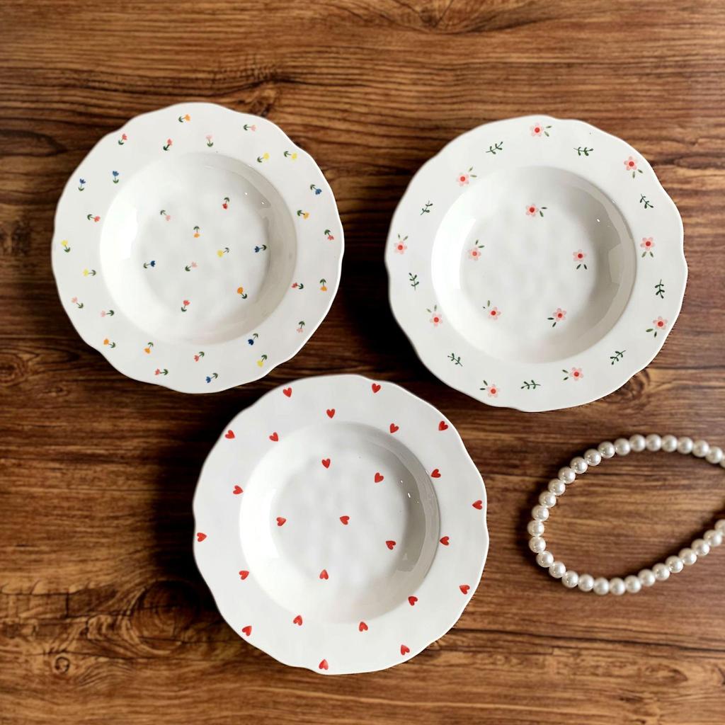 Korean INS Style Hand-Painted Irregular Ceramic Plate for Desserts, Salads, and Soups