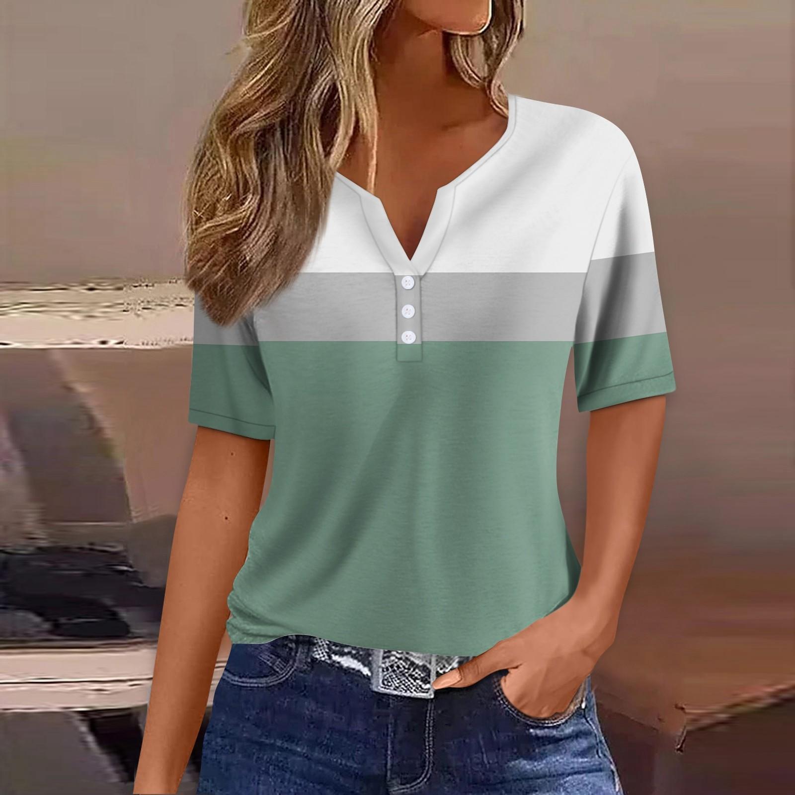 

Жен. Футболка Футболка С принтом Пуговицы С короткими рукавами Повседневные Выходные Мода Классический V-образный вырез Обычный Верх M