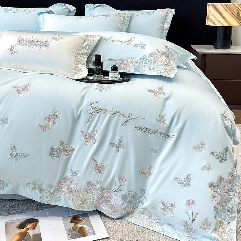 Class A Maternal And Infant Grade 240 Long-Staple Cotton4-Pcs Set Of Pure Cotton Satin Embroidered Quilt Cover, Bed Sheet Skin-Friendly Mattress