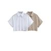 Kaslead New Arrival Women's Clothing Fashion Style Fashion All-Match Casual Linen Belt Two-Color Short Sleeve Shirt