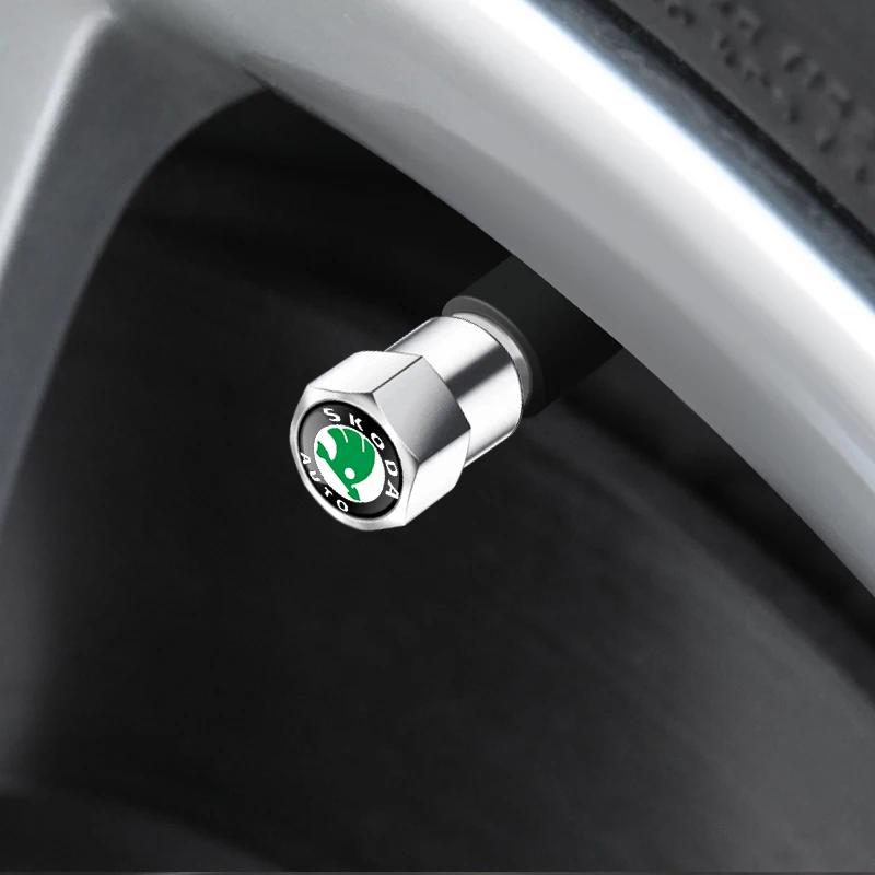 Car Sticker 2025 Hot New Sporty Aluminum Car Wheel Tire Valve Caps Tyre Rim Stem Covers Airdust Waterproof For Skoda Universal V