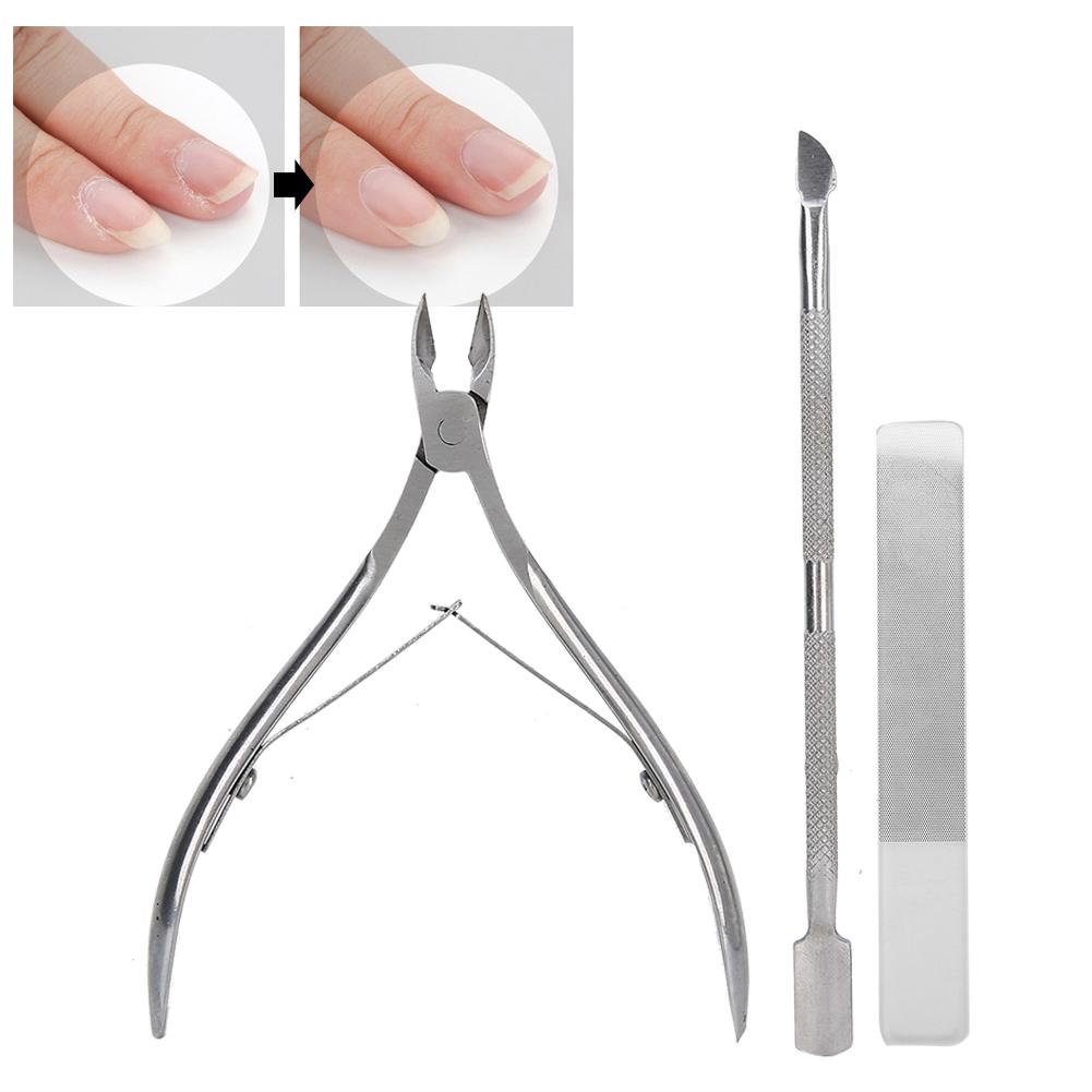 3pcs Manicure Tool Set Nail Polishing Trimming Dead Skin Scissors Nail File Steel Pusher