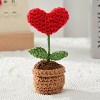 Crochet Artificial Flowers Home Decoration Handmade Knitting Flowers Potted Sunflower Rose Desktop Ornaments Car Interior Decor