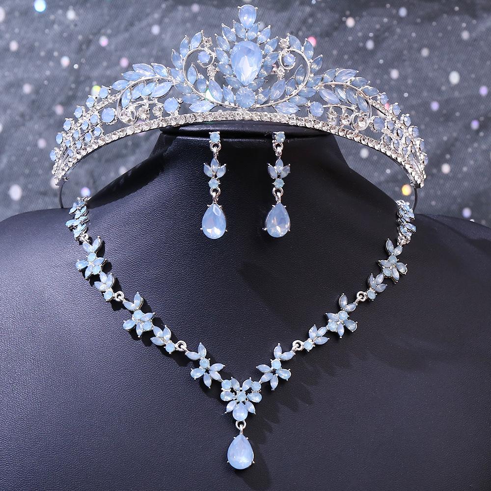 DIEZI Luxury Rhinestone Crystal Tiara Necklace Earrings For Women Wedding Party Elegant Bridal Bride Crown Hair Accessories