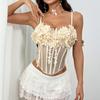 European and American French Three-dimensional Decorative Flower Spice Girl Perspective Mesh Sexy Fish Bone Gathering Small Vest