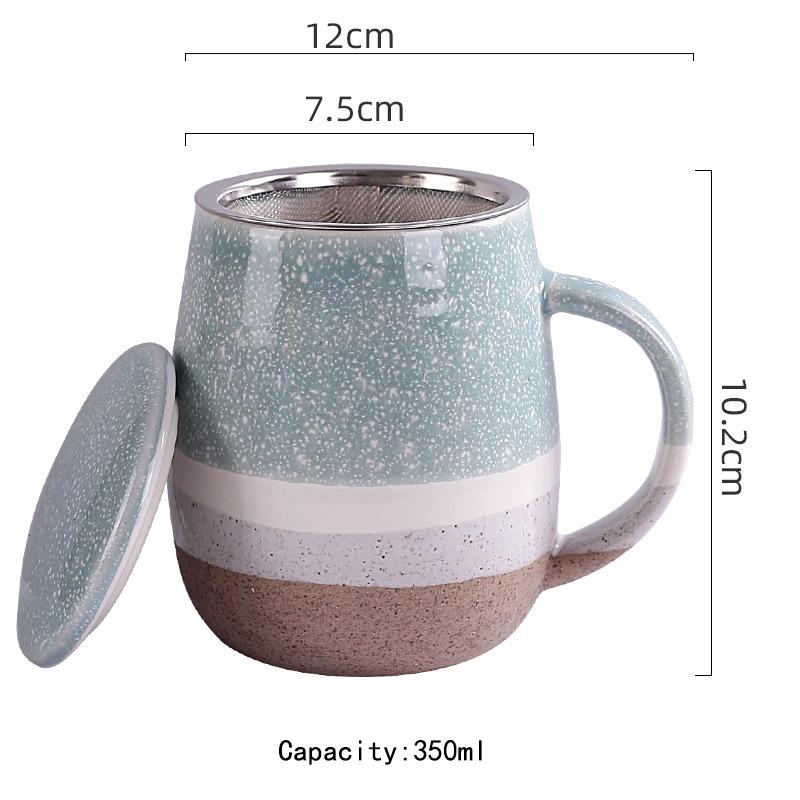 Large Ceramic Coffee Mug With Lid And Stainless Steel Infuser Loose Tea Mug Perfect Set for Office and Home Uses